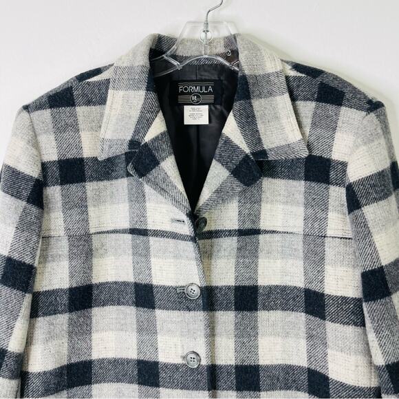 Formula grey white wool plaid button barn chore coat preppy jacket 12 - Picture 2 of 6